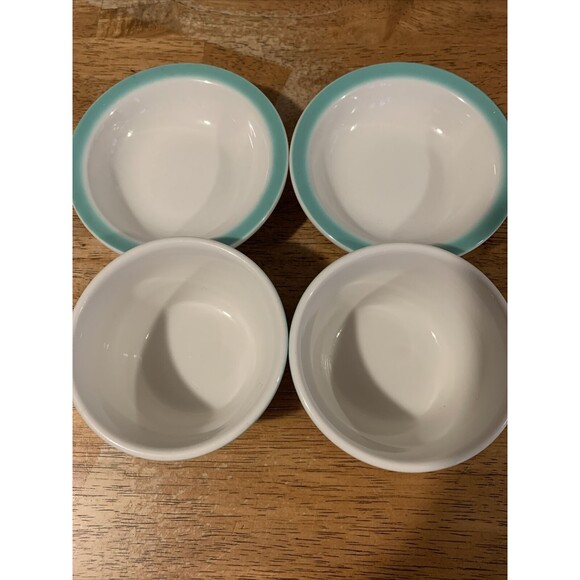 Walker China Bedford Ohio Vitrified Wide Green Rim Snack Plate Bowl Set 11-40/44 - Picture 7 of 7